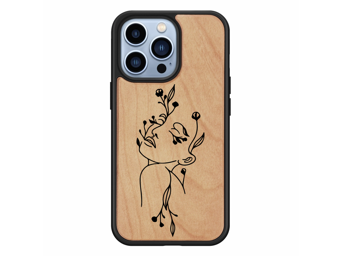 Coques en bois femme fleur iphone