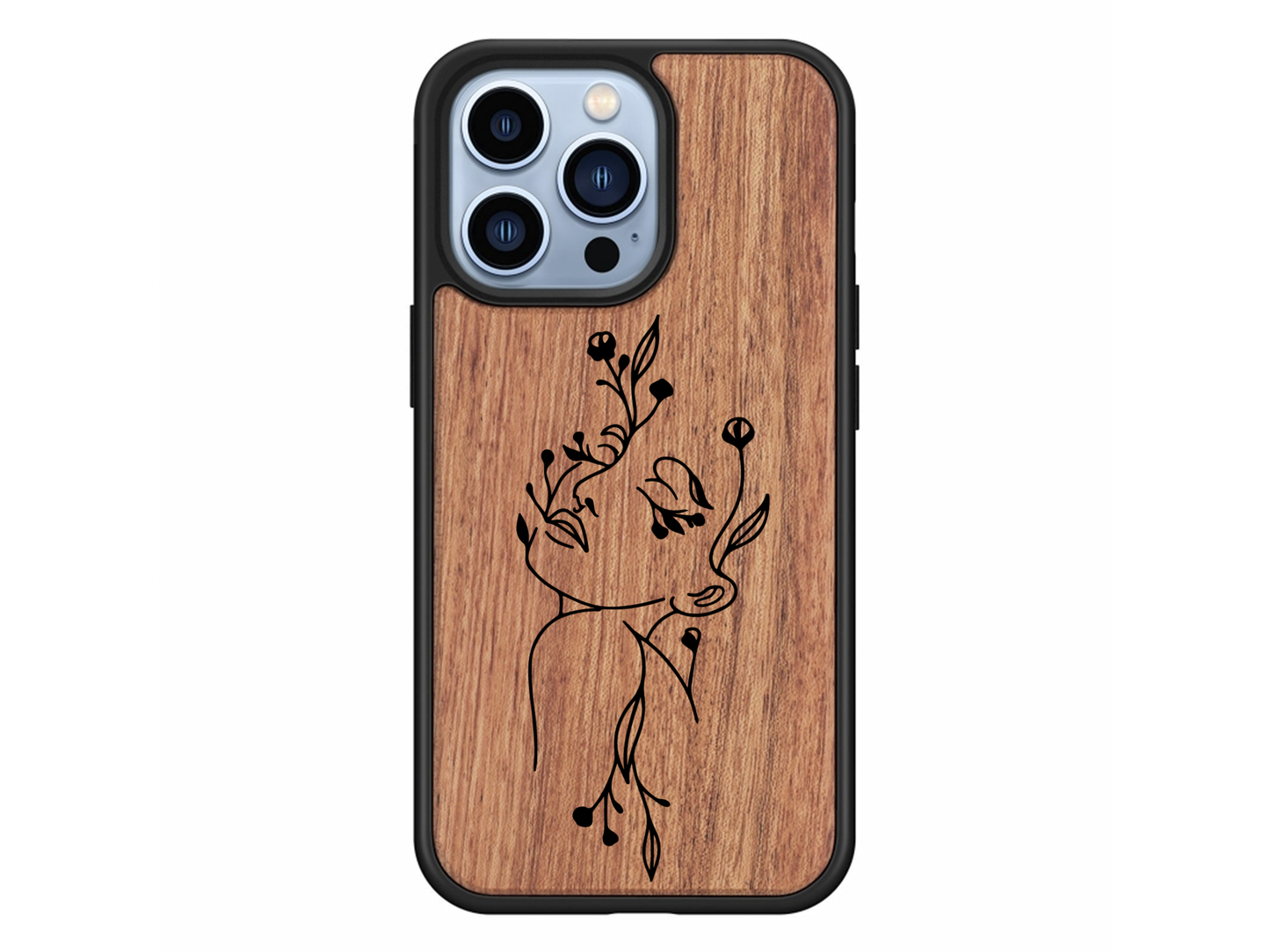 Coques en bois femme fleur iphone