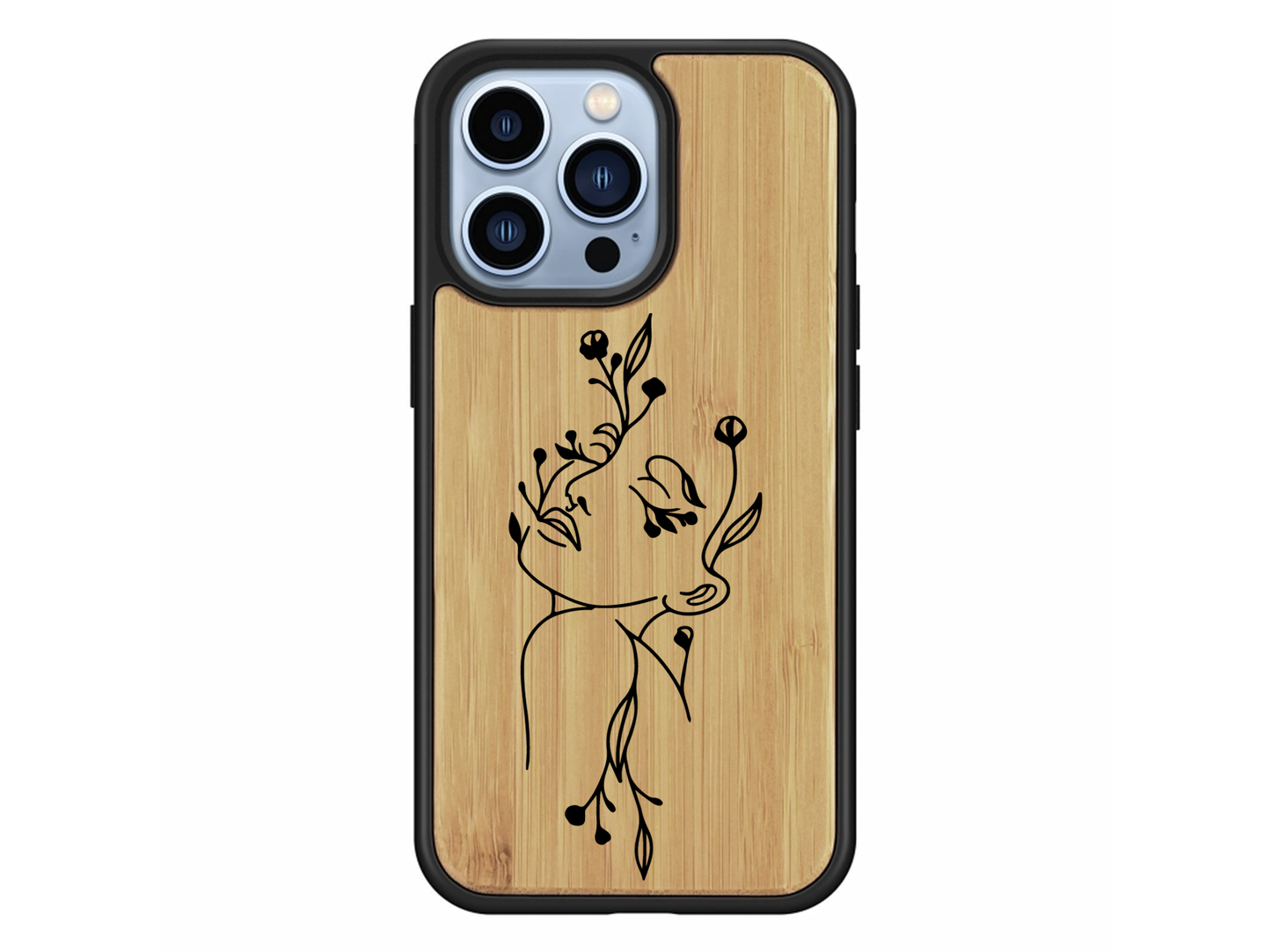 Coques en bois femme fleur iphone